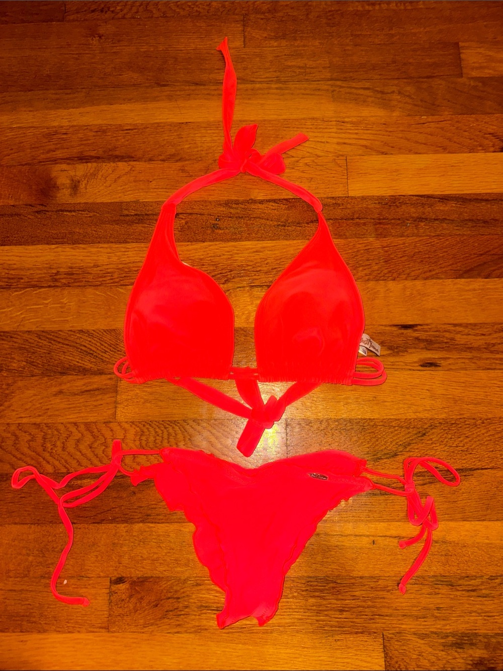 Luli Fama Neon Coral Ruffle-Edge Tie Bikini SET - Picture 5 of 12